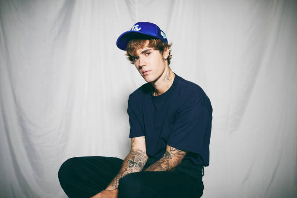 LOS ANGELES, CA - AUGUST 2020:  Justin Bieber poses during a new studio photo shoot August 2020 in Los Angeles, California.  (Photo by Mike Rosenthal/Getty Images)